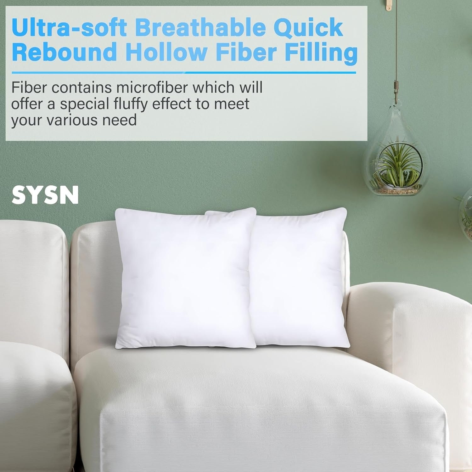 SYSN Cushion Inner Pads (Pack of 4) White Bounce Back 18x18 Cushion Inserts (45x45 cm) - Hollow Virgin Fiber Fillers For Decorative Scatters in Bed Sofa Outdoor with Stuffing - Image 14