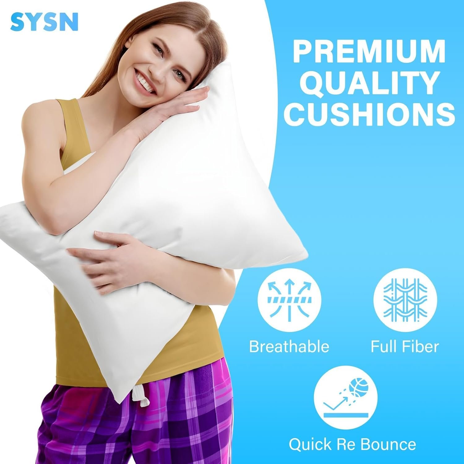 SYSN Cushion Inner Pads (Pack of 4) White Bounce Back 18x18 Cushion Inserts (45x45 cm) - Hollow Virgin Fiber Fillers For Decorative Scatters in Bed Sofa Outdoor with Stuffing - Image 16