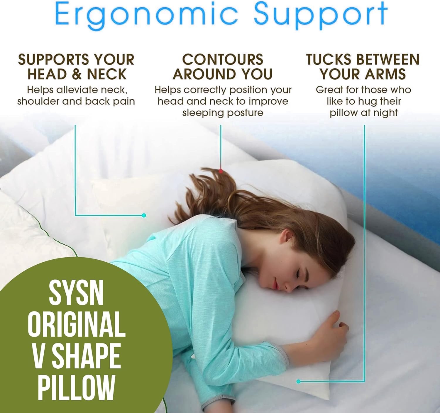 SYSN V Shaped Luxury Support Pillow Black Orthopedic Maternity Extra Filled For Neck And Back Support With Cushion - Image 12