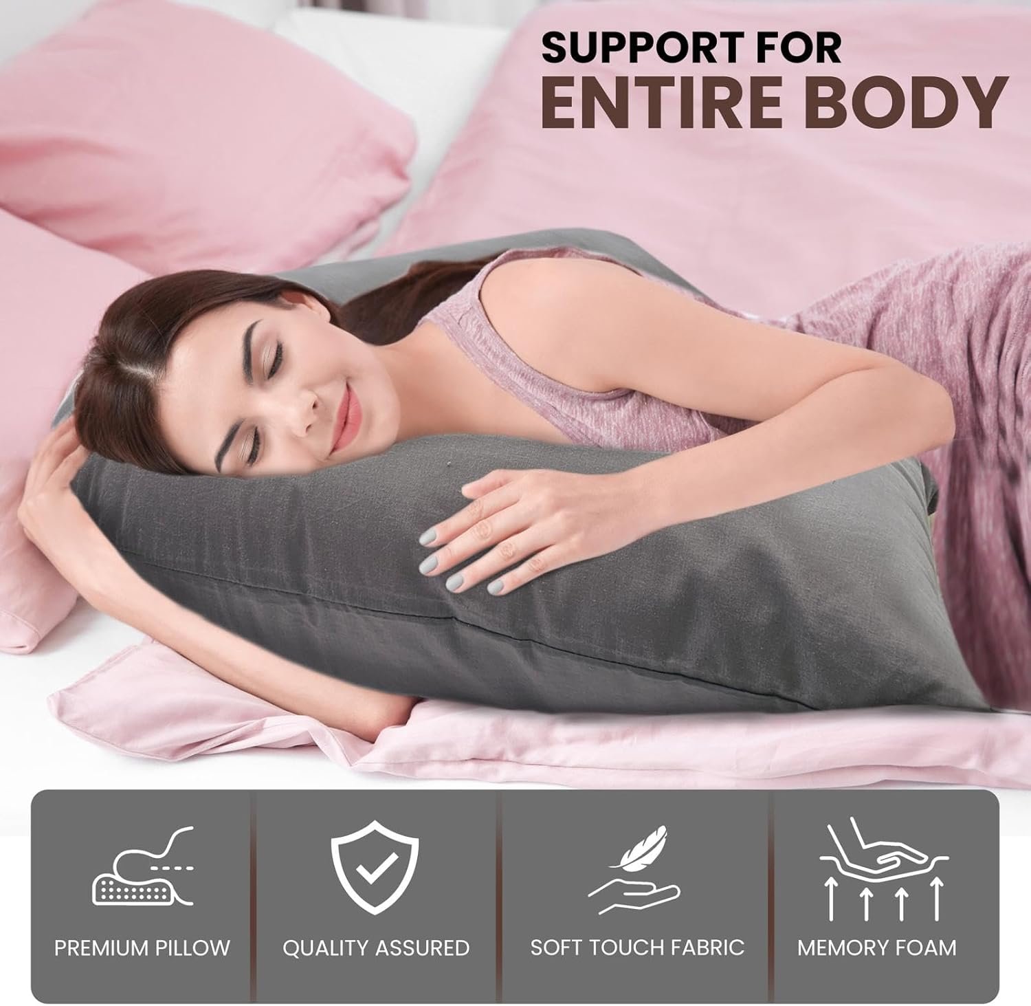 SYSN V Shaped Luxury Support Pillow Black Orthopedic Maternity Extra Filled For Neck And Back Support With Cushion - Image 11